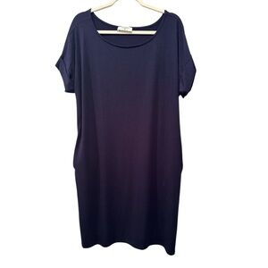 Zenana Dark Blue Dress Scoop Neck Stretchy Flowy Comfy Pockets Casual Sz XL